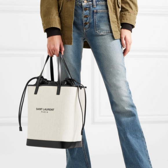 Used SAINT LAURENT Linen Calfskin Teddy Double Tote - Picture 6 of 7